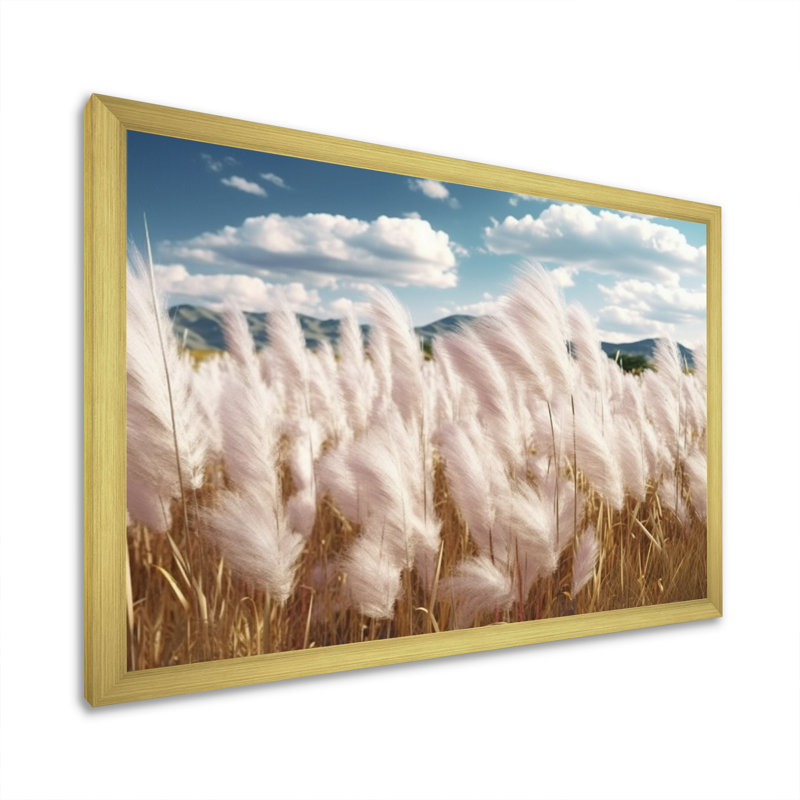 «White Pampas Meadows II» sur toile, Cadre photo doré simple, H 24 po x l 32 po x P 1 po