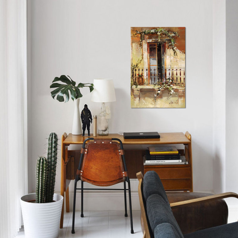 « balcon iii », reproduction sur toile, H 26 po x l 18 po x P 1,5 po, Pas de tapis, Papier d'art encadré noir