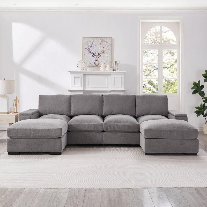 Canapé modulaire à assise profonde avec repose-pieds, revêtement en velours côtelé pour plus de confort et de polyvalence dans les salons et les bureaux