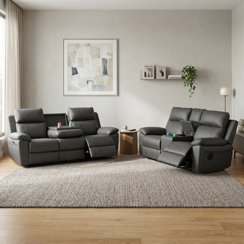 Chaqueta 2 Piece Reclining Sofa Set, Dark Grey
