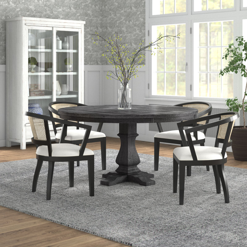 4 - Person Extendable Pedestal Dining Set, Black/Natural