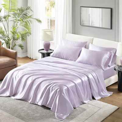 Drap-housse luxueux en satin pour grand lit 6 pièces - Rides, soyeux, domptant les cheveux pendant le repos