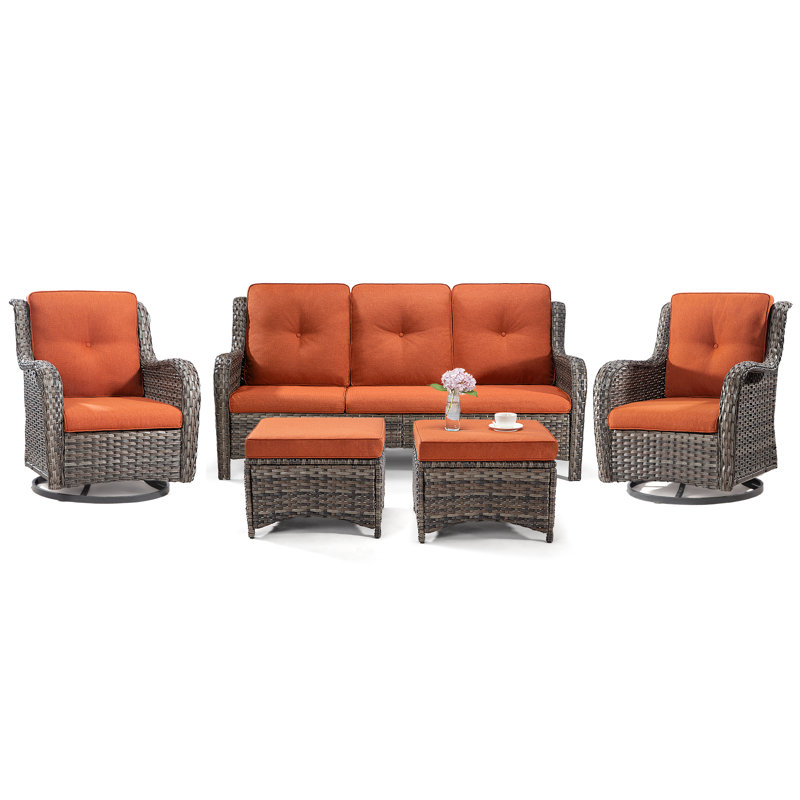 Anahit Wicker 7 - Person Patio Conversation Set with Cushions, Orange