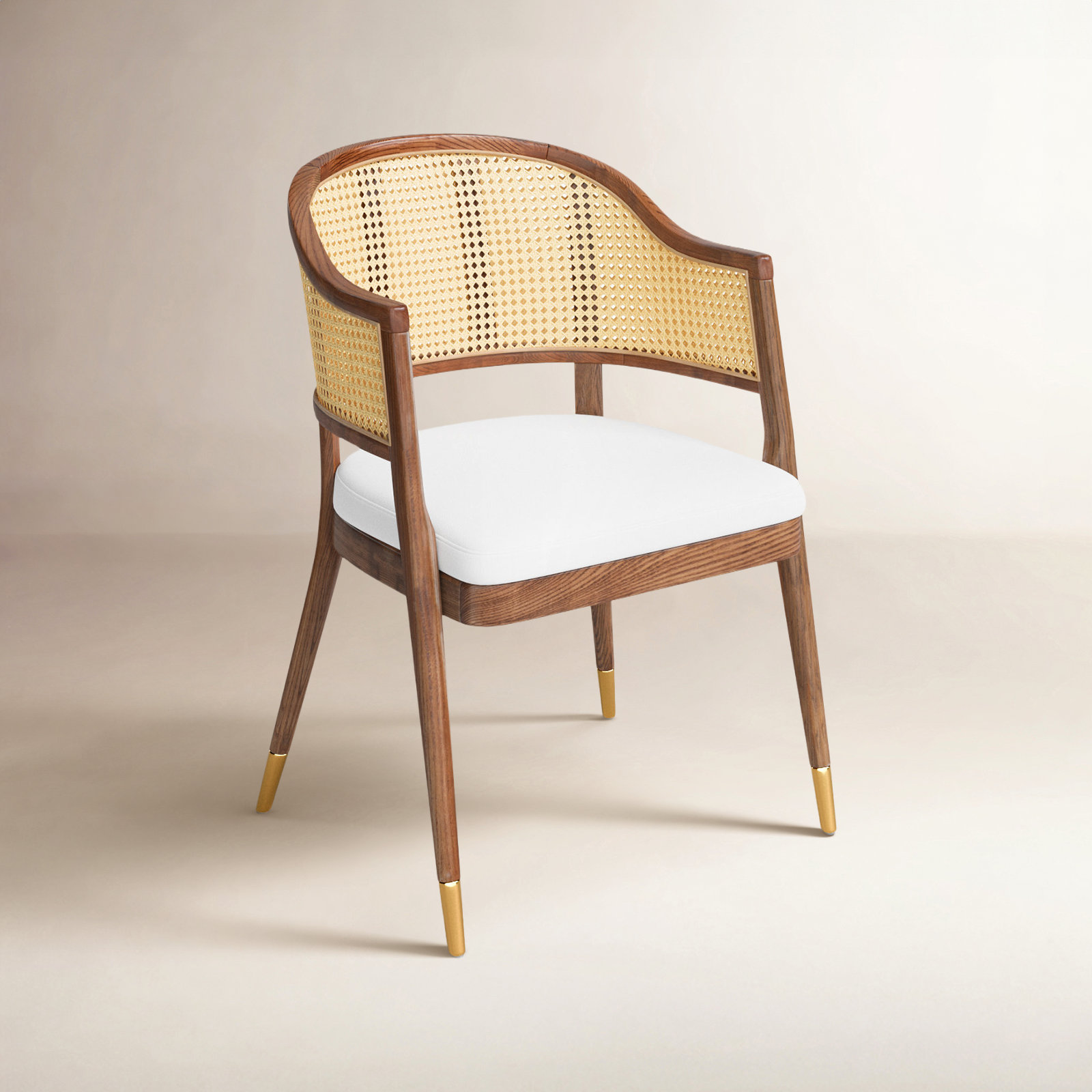 Godfrey Cane Back Arm Chair, Walnut/Gold