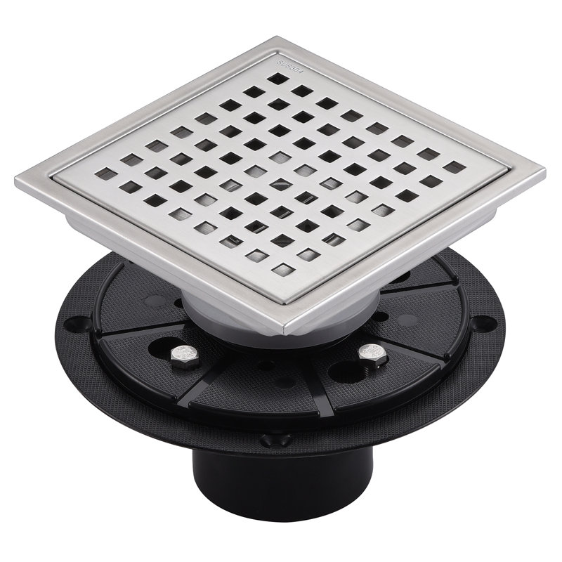 5.91'' Square Grid Shower Drain With Flange, Brushed Nickel