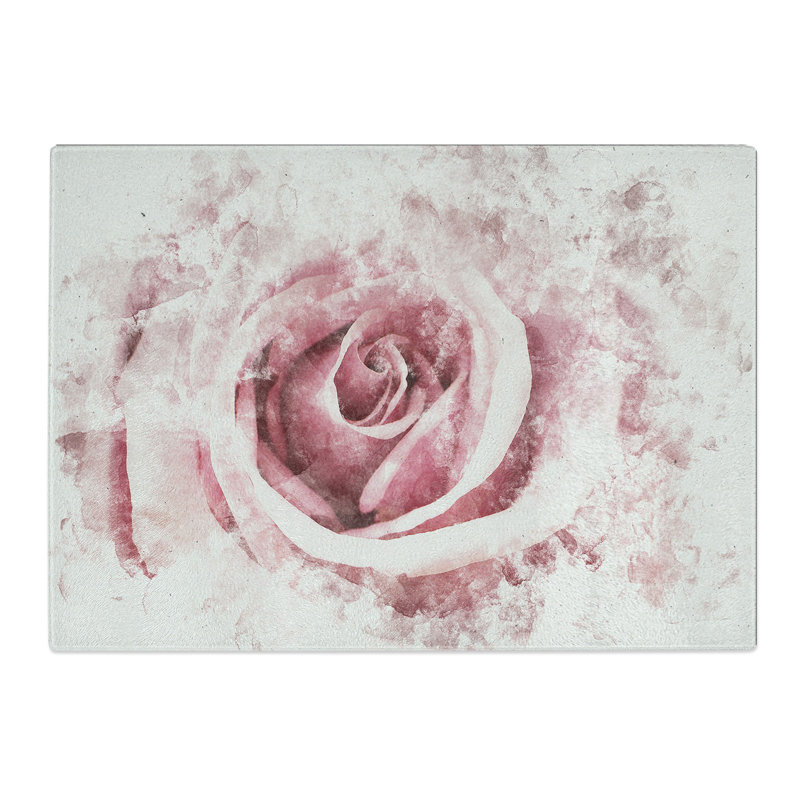 Tempered Glass Pretty in Pink Rose Flower Chopping Board, 28.5 cm x 39 cm