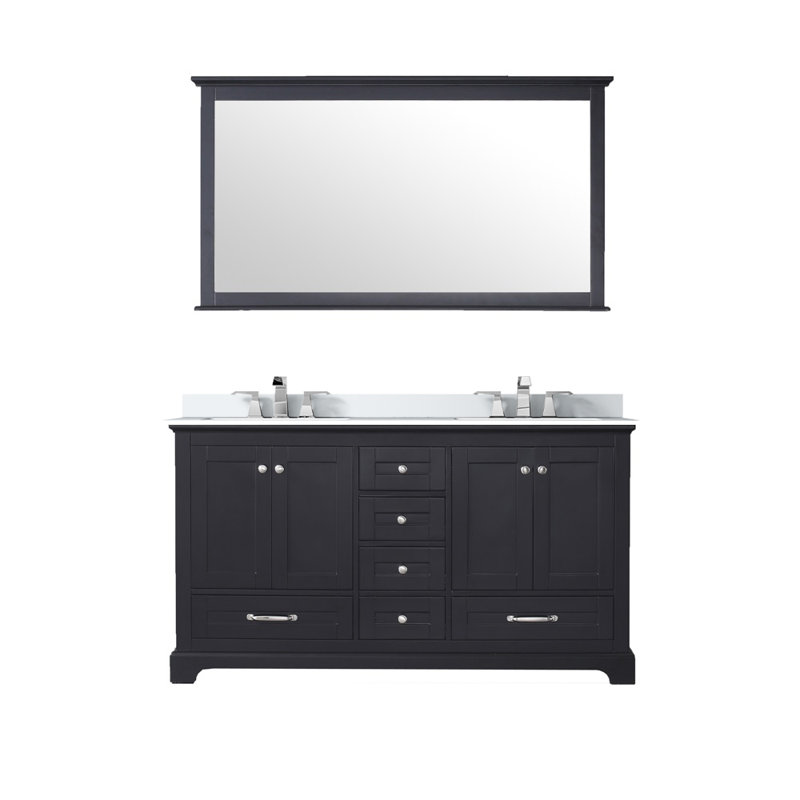 Dukes 60 in. W x 22 in. D Double Bath Vanity, Faucet Set, & 58 in. Mirror, Espresso, White Quartz
