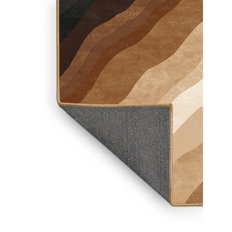 Soft Plush Rodolfo Queenstown Mountains Contemporary Ombre Area Rug in Brown – LightBrown Binding, 7x10