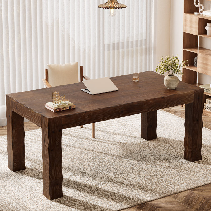 63'' Solid Wood Home Office Desk Computer Desk Executive Desk Writing Desk, Dark Brown