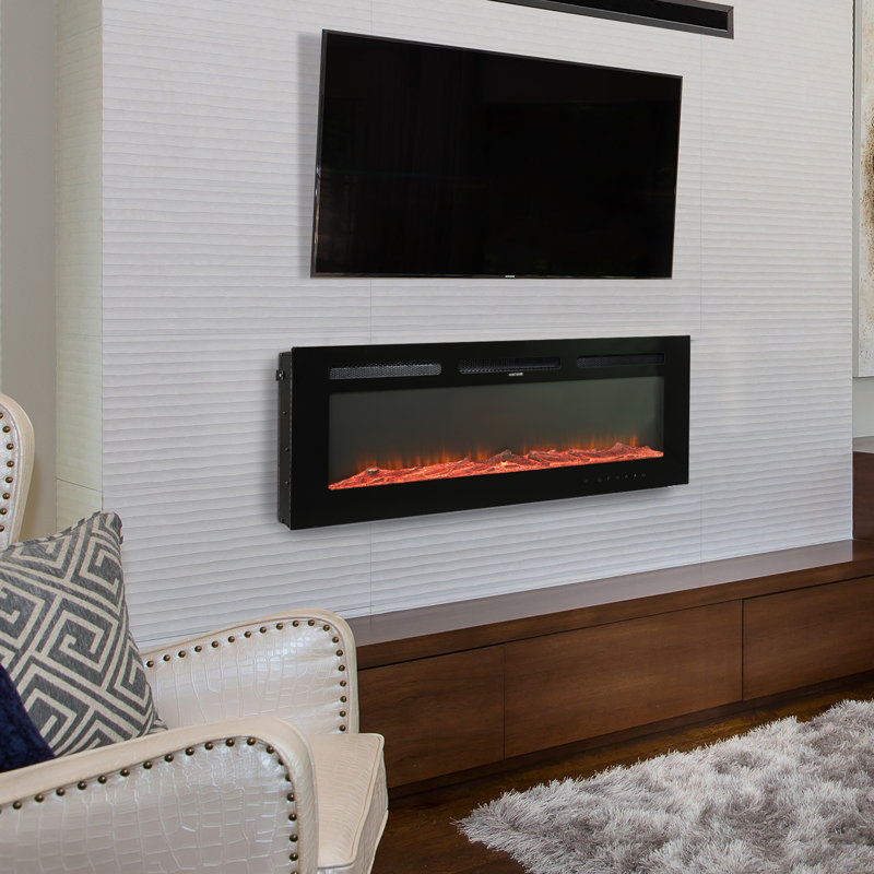 Rayva Classic Built-in or Wall-Mounted Direct Vent Electric Fireplace Insert, 17" H x 42" W x  4.1"D