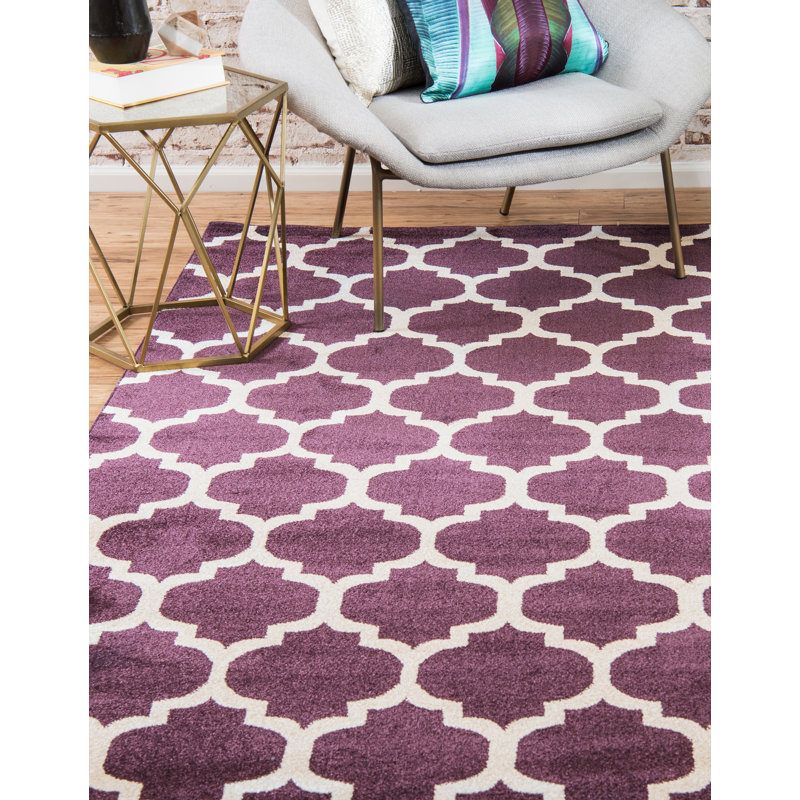 Tapis à motif géométrique mauve Cara-Leigh, Carré 10 pi