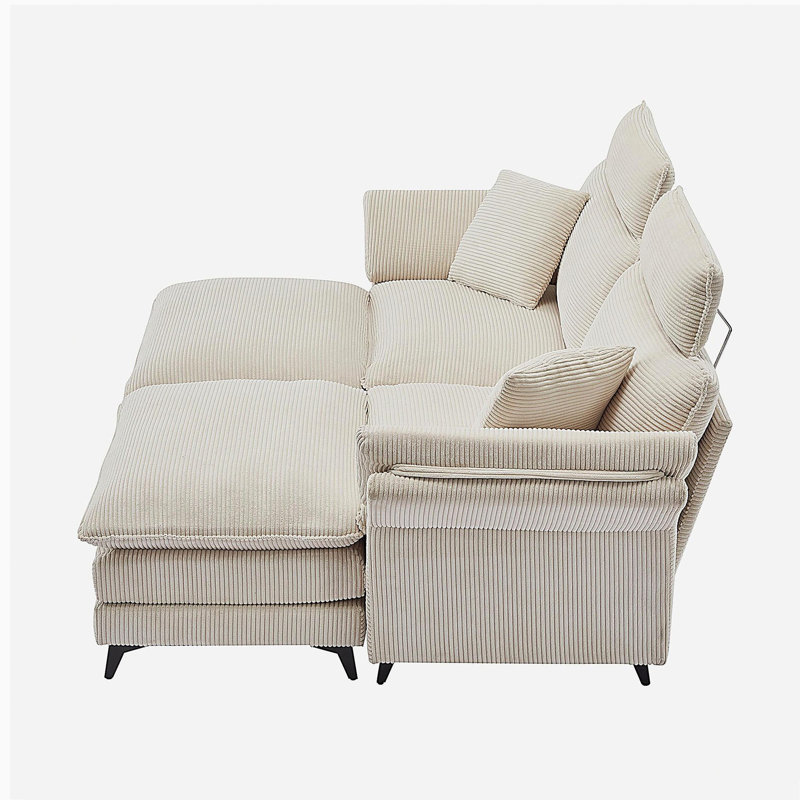 Nouveau canapé modulaire à siège profond, canapé Cloud confortable avec repose-pieds, canapé causeuse, canapé modulaire rembourré en velours côtelé moderne 85,8 po pour salon, appartement, studio, bureau (beige).