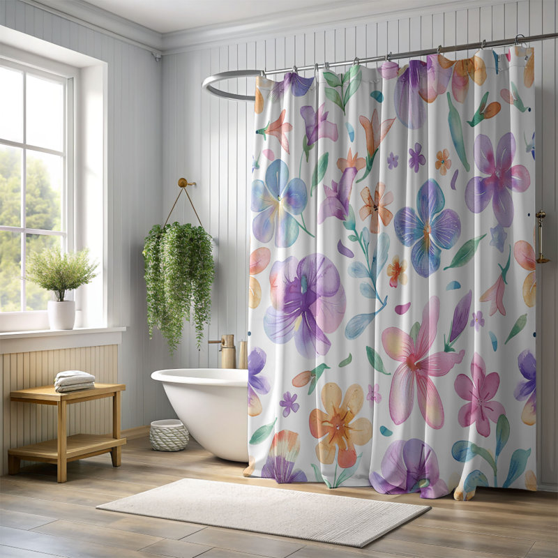 Rideau de douche 1 pièce Subtil Pastel Florals, H 74 po x l 71 po