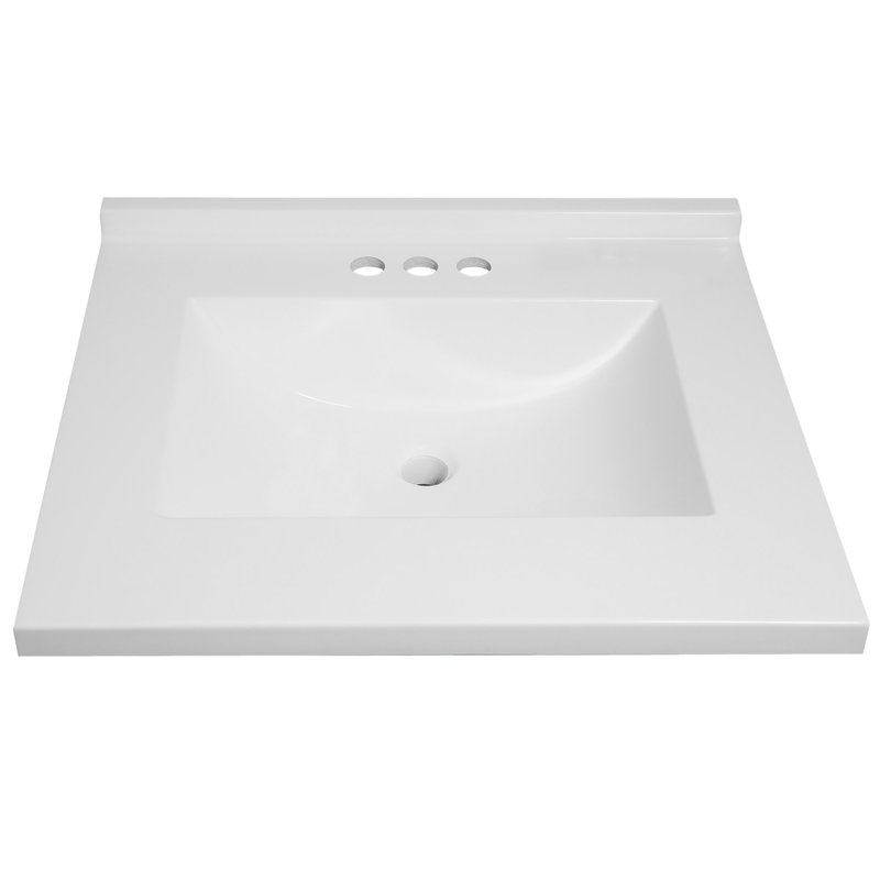 25-Inch Solid White Cultured Marble Vanity Top with Backsplash