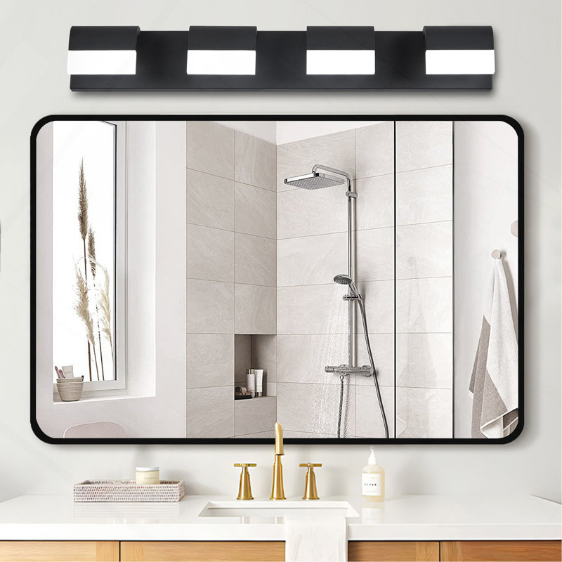 Luminaire de salle de bain 4 lumières en acrylique noir mat pour miroir, douche et décor de salle de bain, 29,9 po de largeur