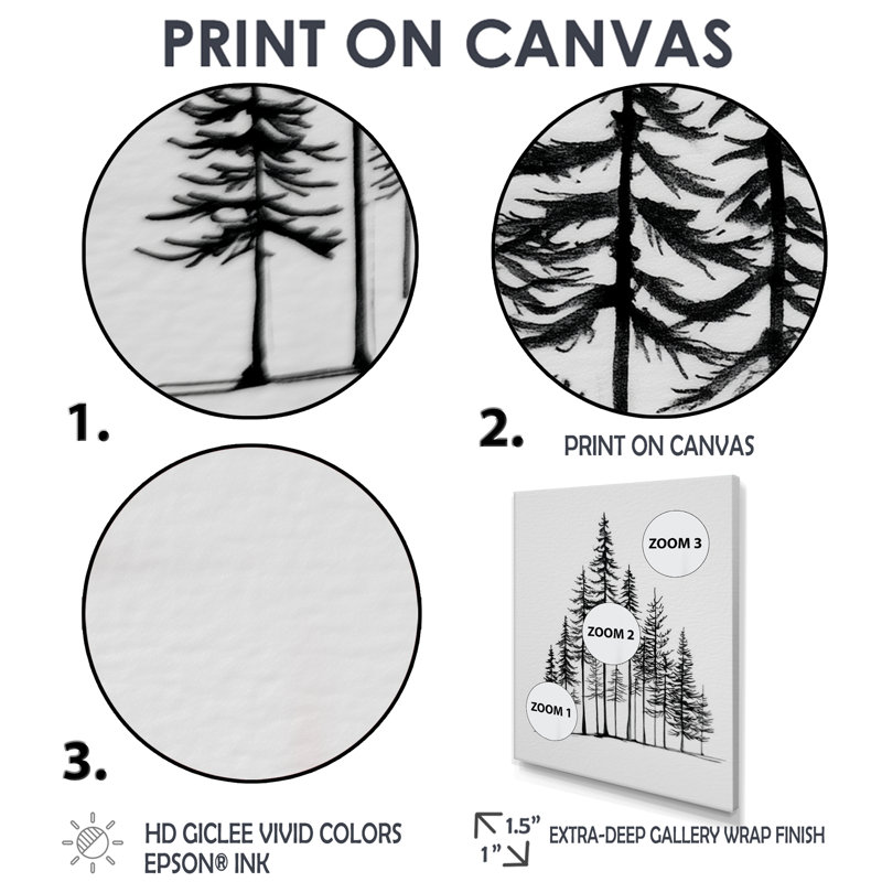 «Pine Tree Forest In Winter Wonderland», reproduction d'art sur toile Nature, Cadre flottant, H 44 po x l 34 po, Crème