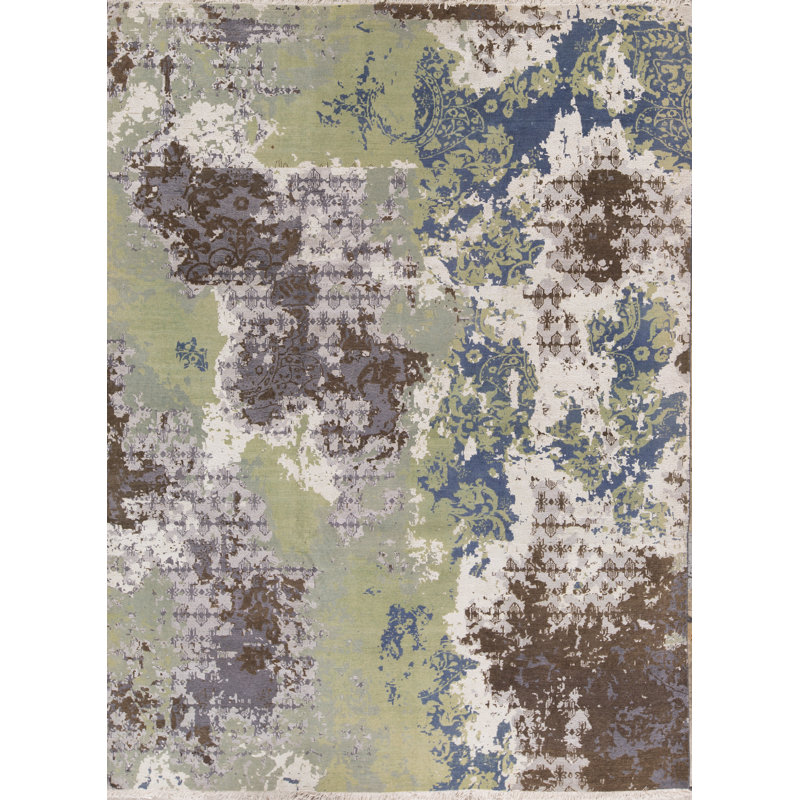 Tapis vert et multicolore noué à la main de haute qualité
