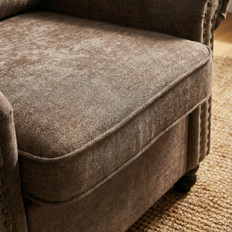Rolled Arm Chair, Nailhead Chair for Living Room, Chenille Fabric Sing Sofa Chair, Brown, Brown