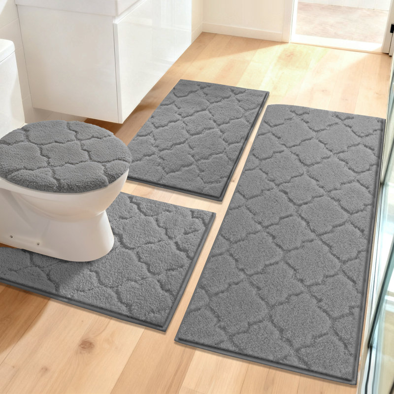 Absorbent Non-Slip Bathroom Rug (Set of 4), Gray