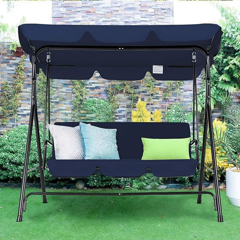 3 Person Porch Swing with Canopy, Blue