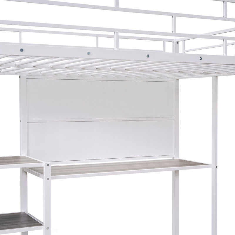 Lit mezzanine avec bureau et tableau blanc, lit mezzanine en métal avec 3 tablettes et échelle, cadre de lit, Lit double