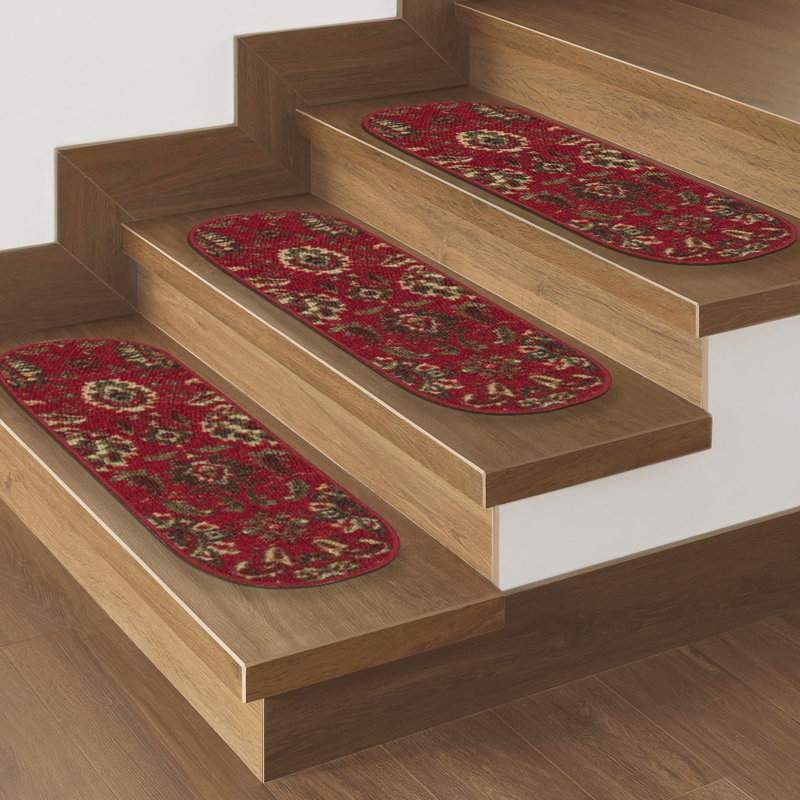 Tapis d'escalier intérieur antidérapant en caoutchouc pour marches en bois, Ovale 9 po x 2 pi 2 po, 14