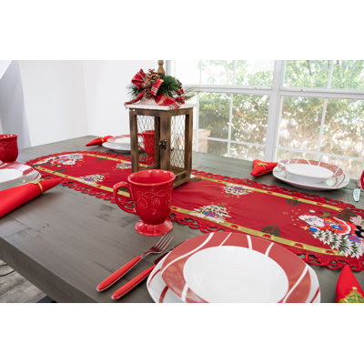 Joswick Santa Claus Christmas Trees Red Table Runner