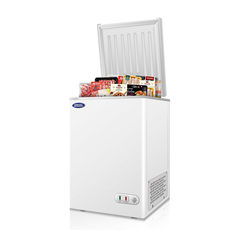 Congélateur coffre ORIKOOL de 3,0 pieds cubes avec couvercle verrouillable qui reste ouvert - congélateur écoénergétique pour le rangement en vrac de cuisine commerciale, d'appartement ou de bureau, plateau solide en acier blanc