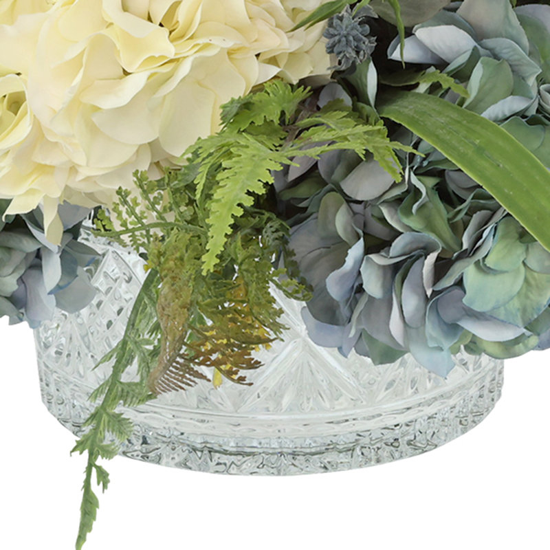 Betsy Miller Hydrangea Floral Arrangement in Glass Vase, Blue/Green