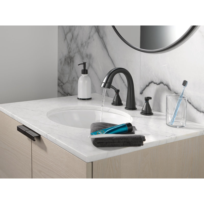 Robinet pour salle de bain à 3 trous avec douchette extractible Stryke, robinet d'évier de salle de bain à 2 poignées
