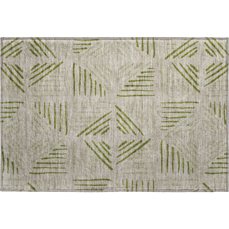 Premium Machine Washable Mayfield AMF2413 Geometric Rug, 1'8" x 2'6", Flax