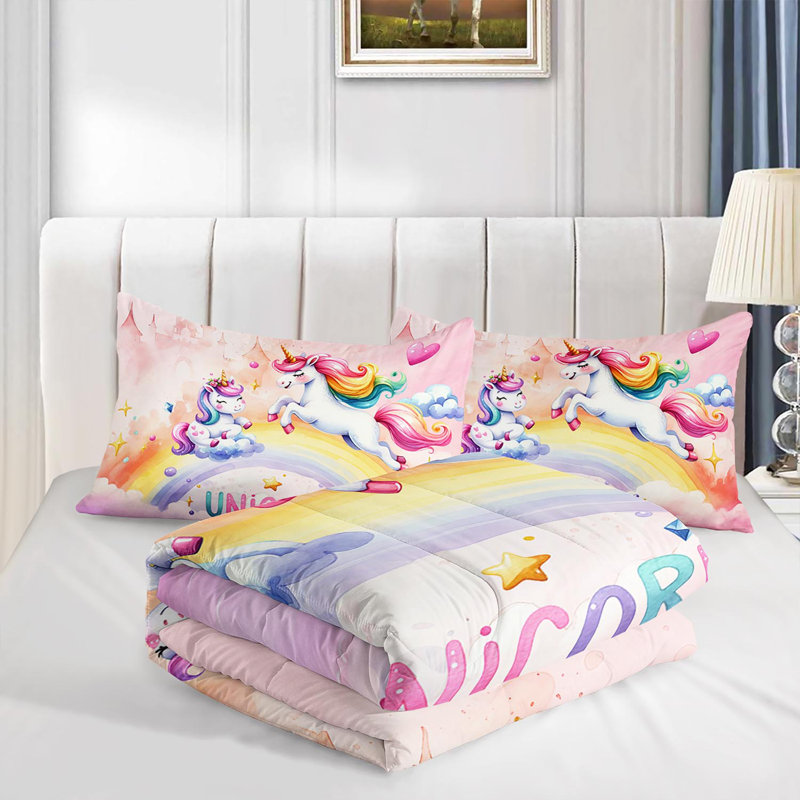 Ensemble d'édredon Magical Unicorn, ensemble de literie fantaisiste avec 2 taies d'oreiller, literie douce et lavable à la machine, édredon toutes saisons pour le décor