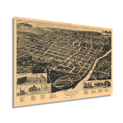 Vintage 1887 Macon Georgia Map - impression d'art graphique sur papier