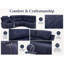 Canapé modulaire moderne inclinable en cuir bleu marine avec sièges inclinables doubles, porte-gobelets USB et intégrés, rangement dissimulé et éclairage décoratif à DEL - Canapé de cinéma maison en forme de L