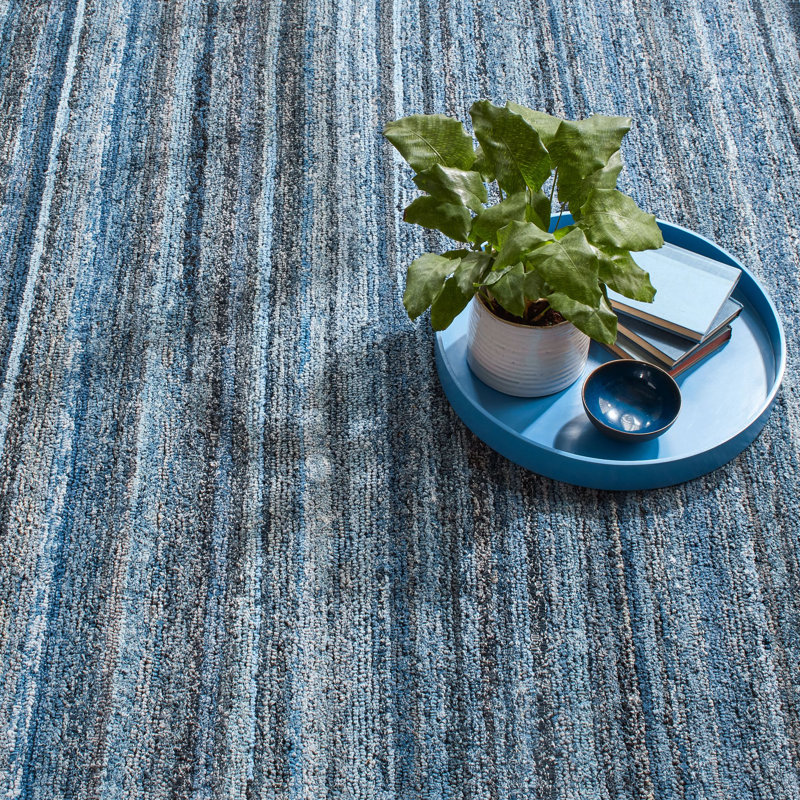 Denim Chindi Blue Hand Hooked Cotton Rug, Rectangle 3' x 5'