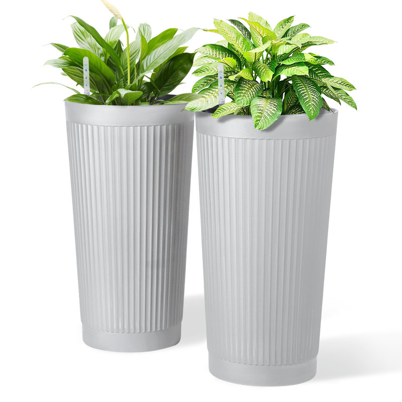 Tall Planter 2 Packs- Large Planter Pots Indoor and Outdoor Planters for Front Porch and Patio（Set of 2), White