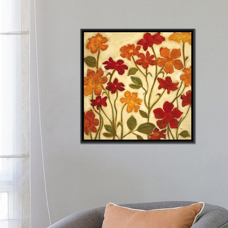 « happy home fleurs ii », impression sur toile, H 18 po x l 18 po x P 1,5 po, Toile avec cadre noir, Pas de tapis
