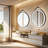 Round Led Bathroom Mirror, Wall Mounted Hanging Vanity Makeup Mirror With Leather Strap, Dimmable 3 Color Temperatures, Anti-fog And Memory Function, Wall Mounted Led Lighted Mirror-1034467856