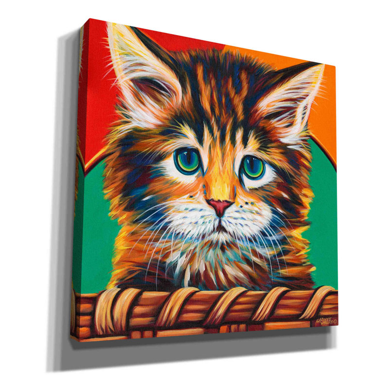 «Kitten In Basket I» par - Impression sur toile tendue, H 37 po x l 37 po x P 1,5 po