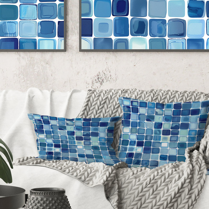 Coussin Blue Midcentury Mosaic Tiles, H 16 po x l 16 po