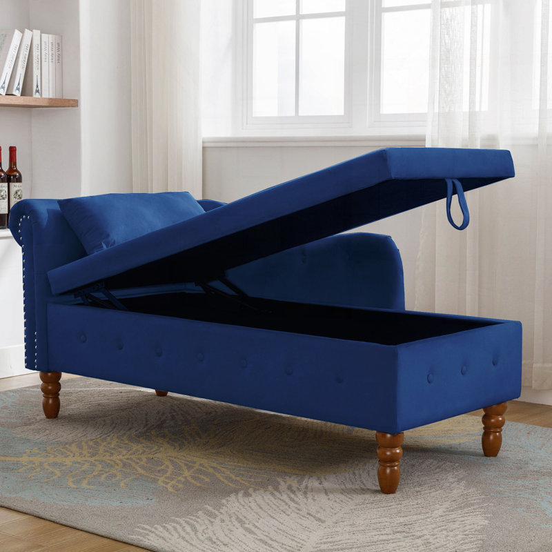 Chaise longue rembourrée pour l'intérieur, Bleu marine, Brun