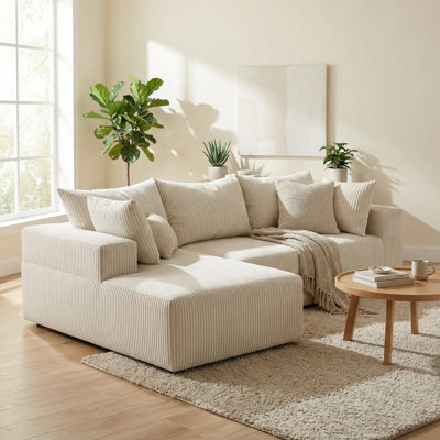 Canapé modulaire rembourré en tissu de velours côtelé 3 pièces 108 po l 108 po avec méridienne en L, aucun assemblage requis, 