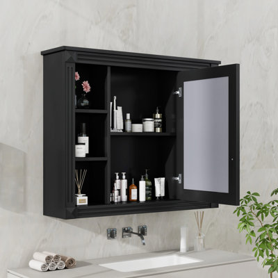Armoire de rangement murale pour salle de bain, armoire à pharmacie, armoire de salle de bain moderne avec miroir, armoire à miroir avec 6 tablettes ouvertes