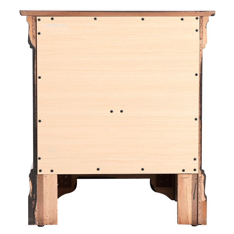 Table de chevet à finition cappuccino - Panneau de particules avec détails élégants, cadre en bois massif beige, tiroirs anglais, quincaillerie en métal,