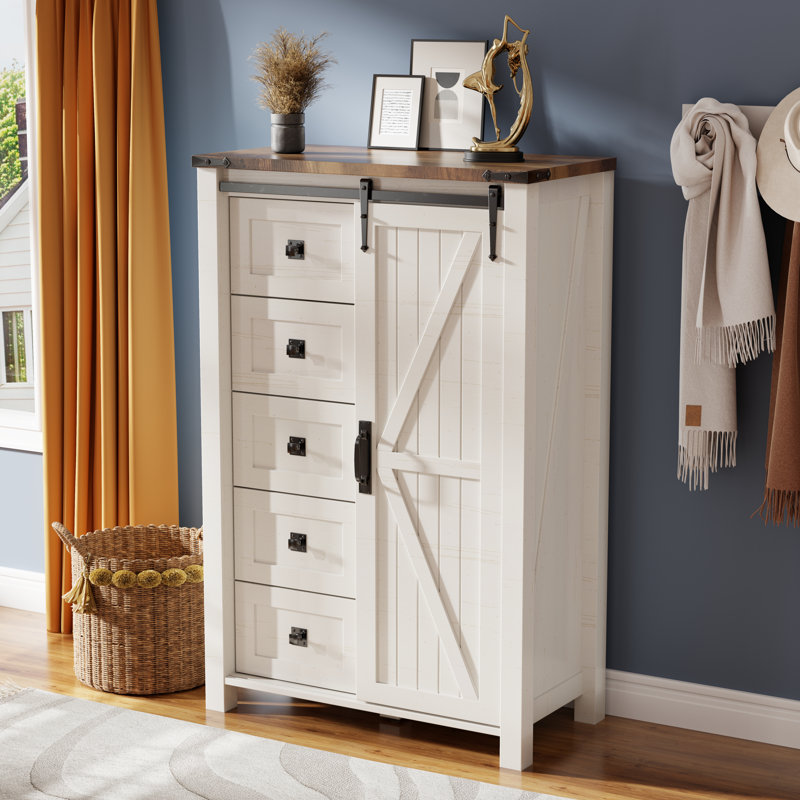 Commode 5 tiroirs Farmhouse, Blanc