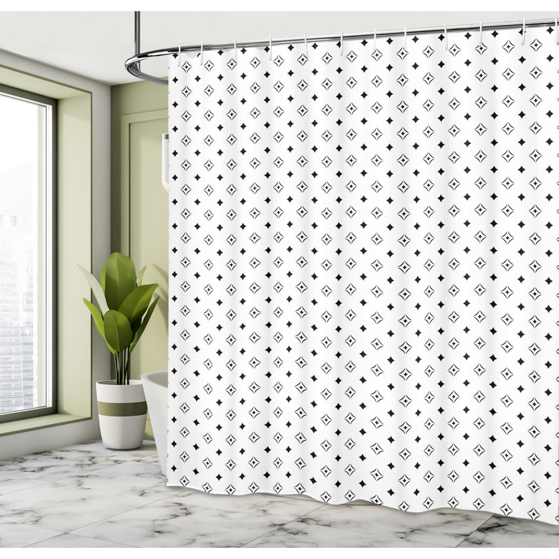 Ensemble de rideau de douche + crochets, Noir blanc, H 84 po x l 69 po