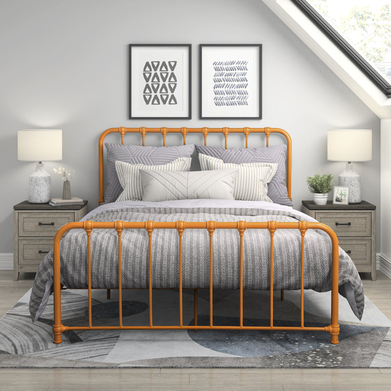 Lit plateforme en métal Anite, Double, Orange