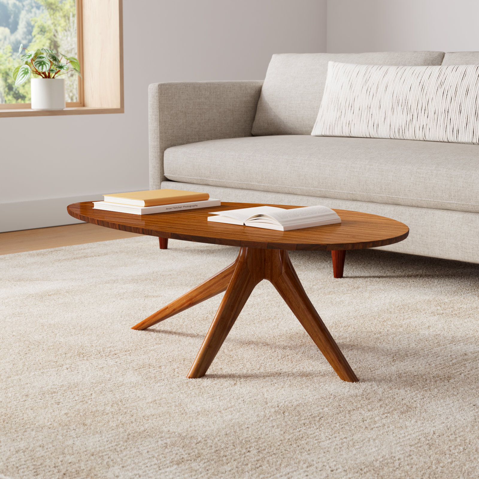 Chelse 47" Solid Wood Coffee Table, Amber