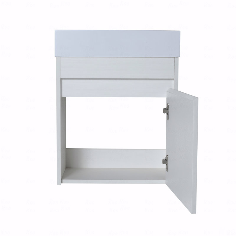 Meuble-lavabo flottant mural avec lavabo en résine blanche et porte d'armoire à fermeture en douceur, Blanc