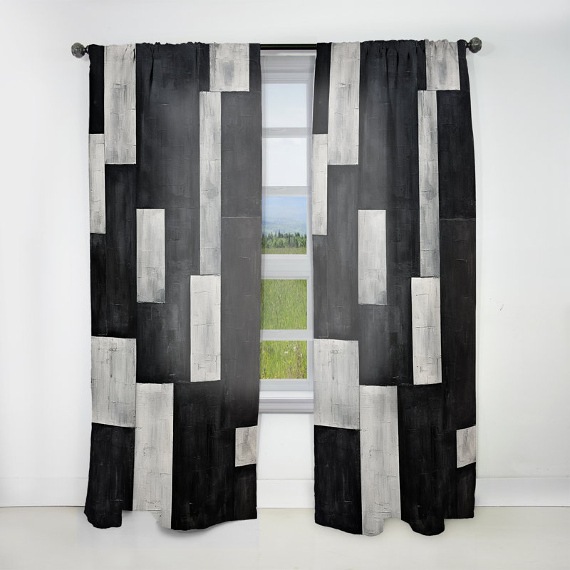 Addora Black And White Cuboids Dream - Shapes Curtain - Velvet Room Darkening - 1 panel, 52" W x 84" L